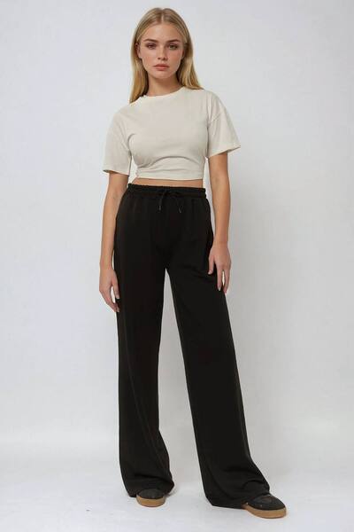  Hiccup Wide Leg Elastic Sweatpants, Black 