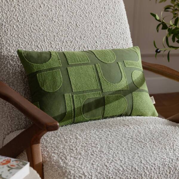  Hoem Hallam Abstract Embroidered 100% Cotton Cushion, Green 