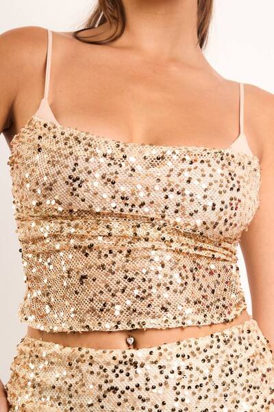  Jaded Rose Jillini Gold Net Sequin Cami Top 