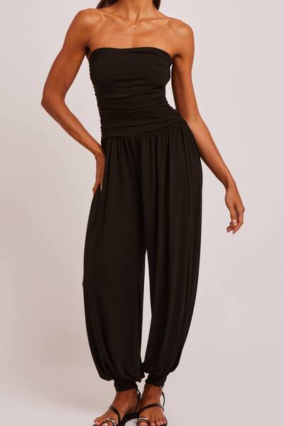  Jaded Rose Jump Black Strapless Balloon Leg Jumpsuit 