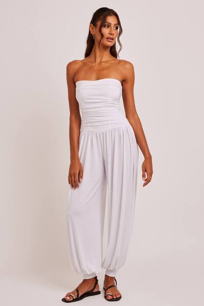  Jaded Rose Jump White Strapless Balloon Leg Jumpsuit 