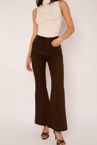  Jaded Rose Milo Chocolate Brown High Waisted Flared Leg Trousers 