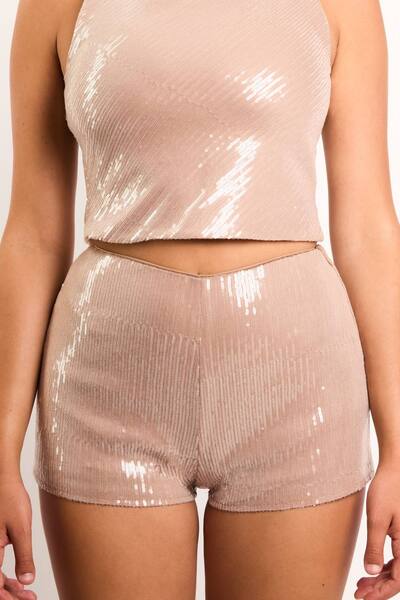  Jaded Rose Victor Nude Liquid Sequin Mini Shorts 