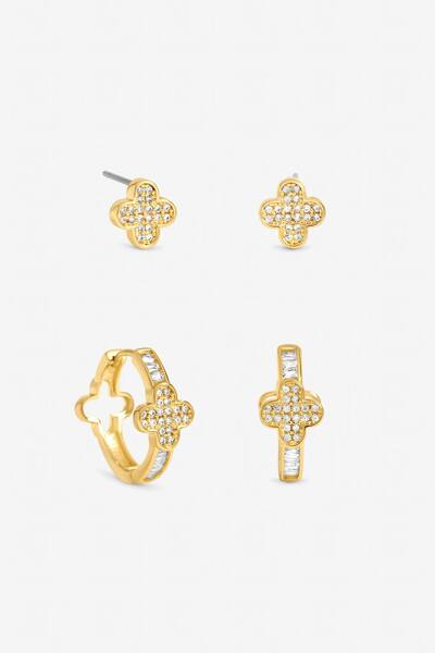  Jon Richard Gold Plated And Pave Clover Hoop Earrings - Pack Of 2 