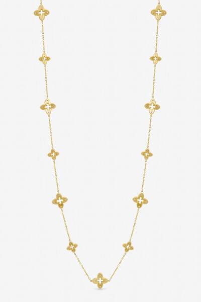  Jon Richard Gold Plated Textured Crystal Clover Long Necklace 