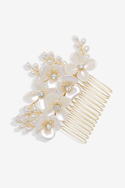  Jon Richard Gold Plated White Floral And Crystal Hair Comb 