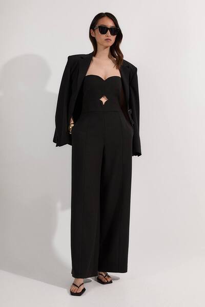  Karenmillen Compact Stretch Bandeau Tailored Wide Leg Jumpsuit, Black 