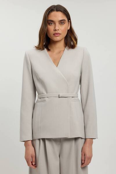  Karenmillen Compact Stretch Belted Tailored Jacket, Grey Marl 