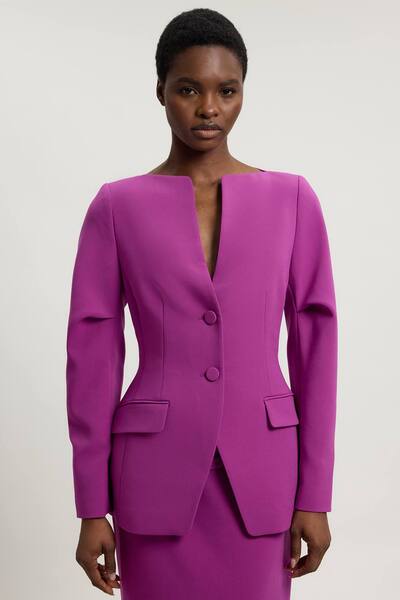  Karenmillen Compact Stretch Tailored Single Breast Blazer, Fuchsia 
