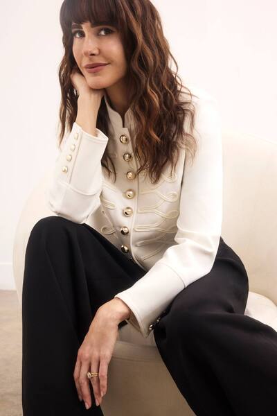  Karenmillen Compact Stretch Tape Detail Military Jacket, Ivory 