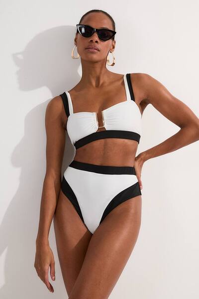  Karenmillen Contrast Trim High Cut Bikini Bottom, Mono 