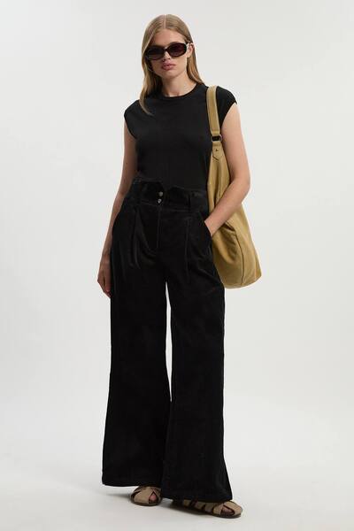  Karenmillen Cord Wide Leg Trouser, Black 