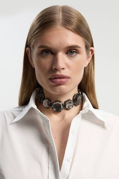  Karenmillen Crystal Look Chunky Choker, Grey 