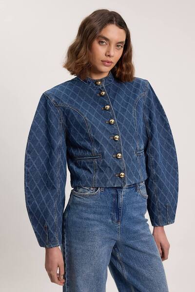  Karenmillen Denim Balloon Sleeve Jacket, Blue 