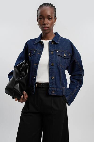  Karenmillen Denim Cropped Jacket, Indigo 