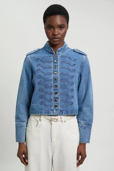  Karenmillen Denim Military Jacket, Mid Blue 