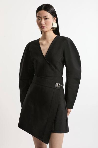  Karenmillen Figure Form Bandage Asymmetric Mini Skirt, Black 