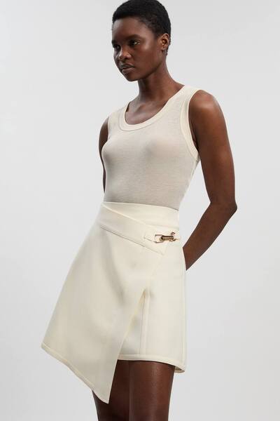  Karenmillen Figure Form Bandage Asymmetric Mini Skirt, Cream 