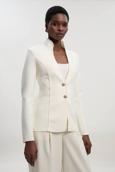  Karenmillen Figure Form Bandage Knit Jacket, Ivory 