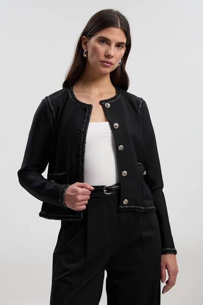  Karenmillen Figure Form Bandage Trim Detail Knit Jacket, Black 