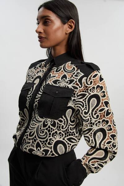  Karenmillen Mono Cutwork Pocket Front Woven Shirt 