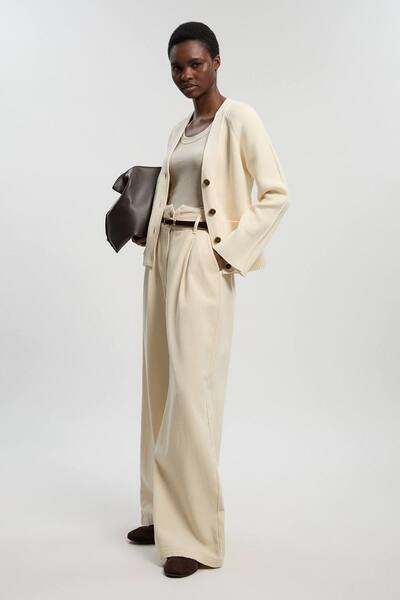  Karenmillen Petite Cotton Knitted Button Cardigan Sweater, Cream 