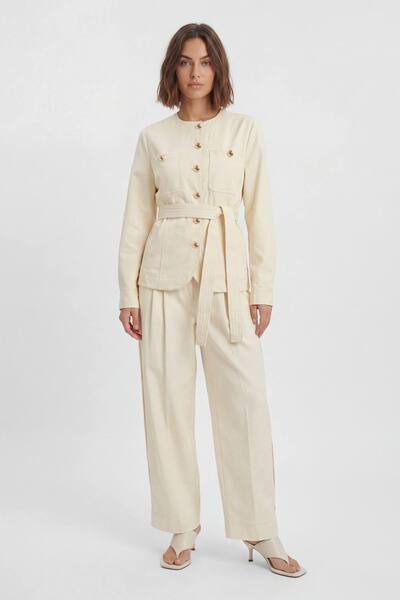  Karenmillen Petite Cotton Utility Button Detail Barrel Leg Trouser, Ivory 