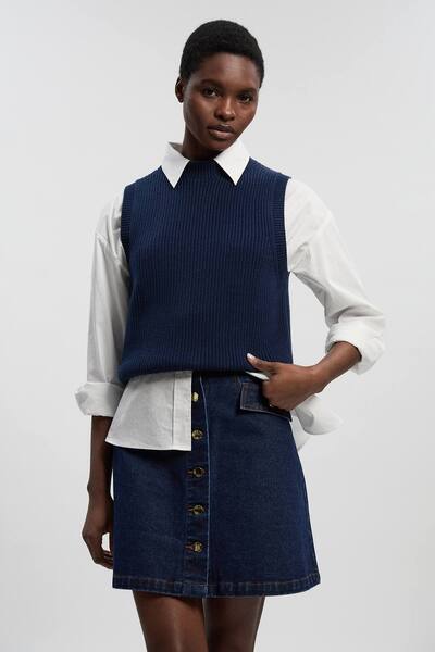 Karenmillen Petite Denim Button Front Mini Skirt, Indigo 