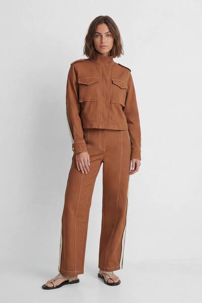  Karenmillen Petite Tailored Military Cotton Striped Jacket, Rust 
