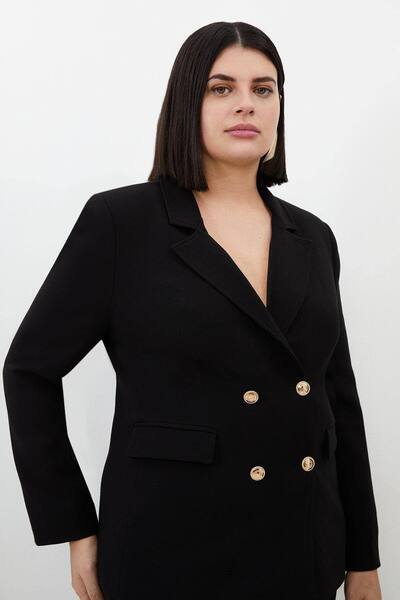  Karenmillen Plus Size Compact Essential Tailored Double Breasted Blazer, Black 