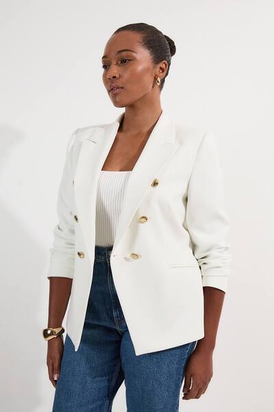  Karenmillen Plus Size Tailored Button Military Blazer, Ivory 