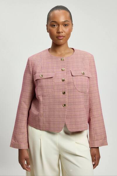  Karenmillen Plus Size Tailored Check Cropped Jacket 