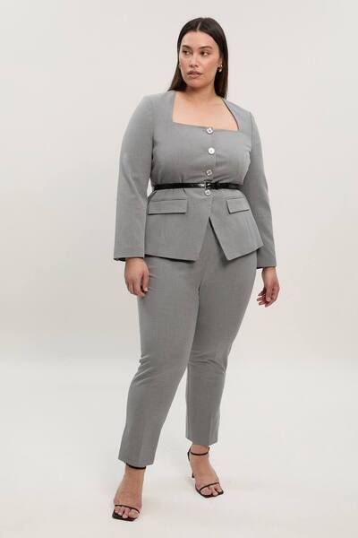  Karenmillen Plus Size Tailored Marl Slim Leg Trouser, Grey 