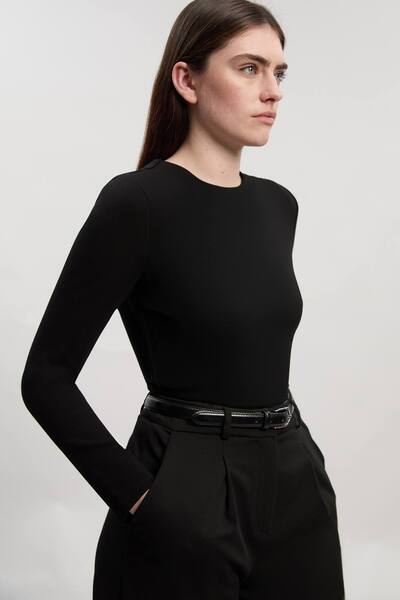  Karenmillen Ponte Buckle Back Detail Bodysuit, Black 