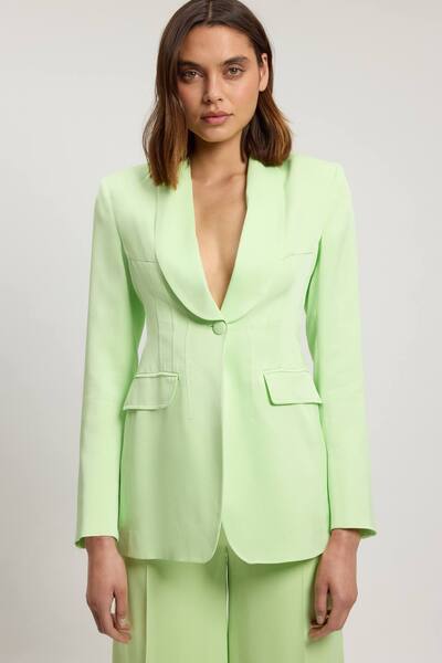  Karenmillen Structured Satin Viscose Tailored Blazer, Mint 
