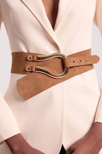  Karenmillen Suede Hardware Detail Waist Belt, Tan 