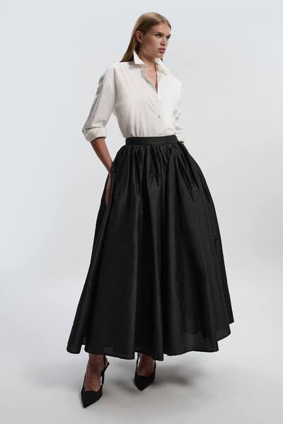  Karenmillen Taffeta Woven Maxi Skirt, Black 