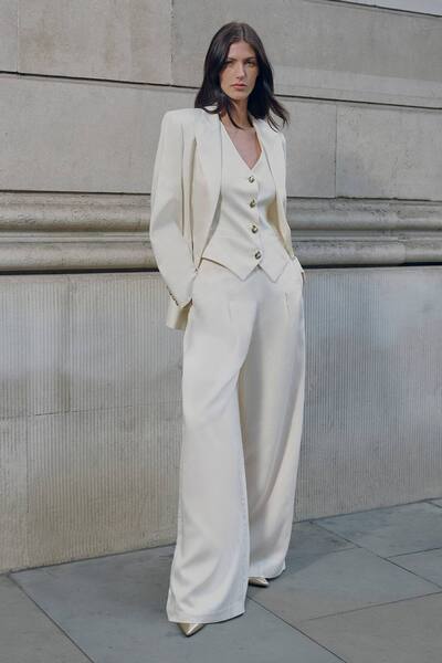  Karenmillen Tailored Linen Wide Leg Trouser, Ivory 