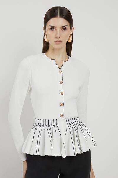  Karenmillen Viscose Blend Knit Peplum Jacket, Ivory 