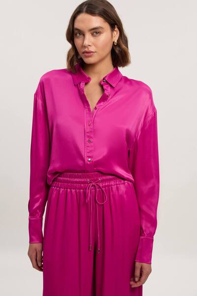  Karenmillen Viscose Satin Oversized Woven Shirt, Raspberry 