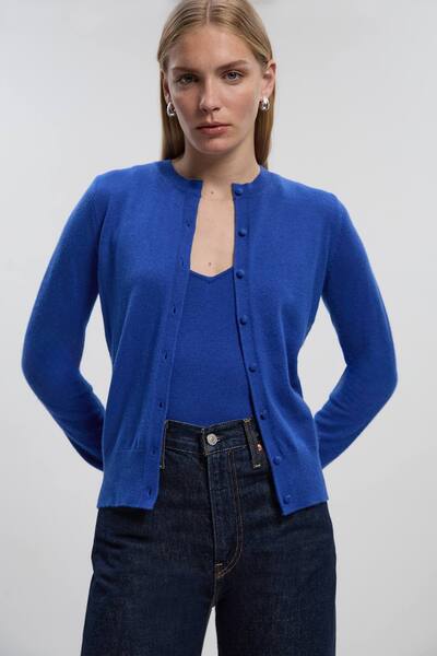  Karenmillen Wool Blend Cardigan Sweater, Cobalt 