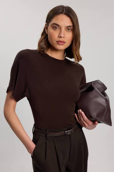  Karenmillen Wool Blend Jersey T-shirt, Chocolate 