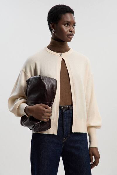  Karenmillen Wool Blend Knit Cardigan Sweater, Cream 