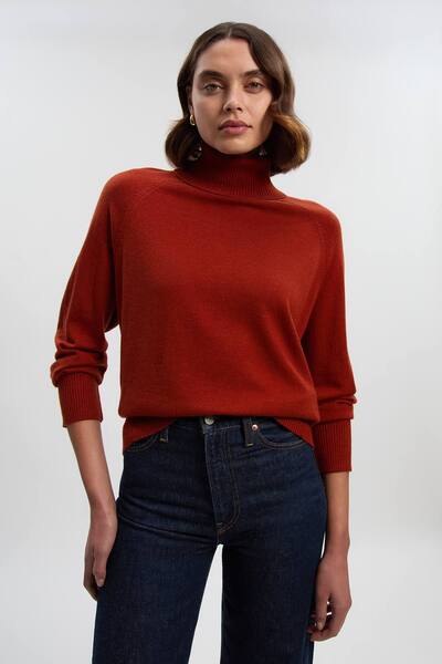  Karenmillen Wool Blend Roll Neck Oversize Jumper, Rust 