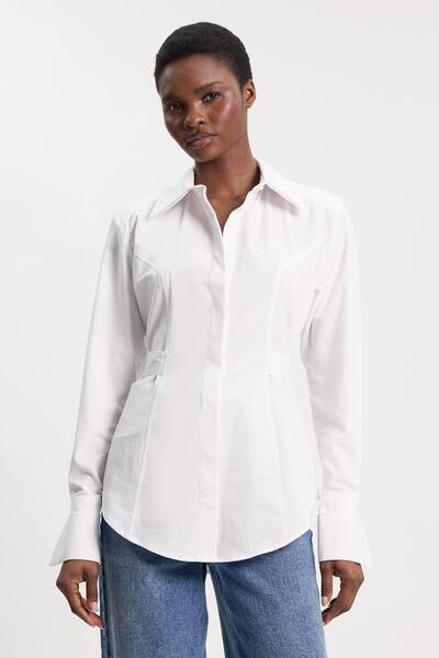  Karenmillen Woven Fitted Buttoned Shirt, White 