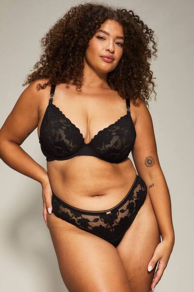  Knickerbox Knickerbox Dolly Lace Non Padded Plunge Bra, Black 