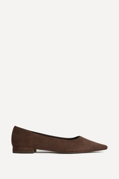  Linzi Focus Brown Faux Suede Pointed Toe Ballet Flats 