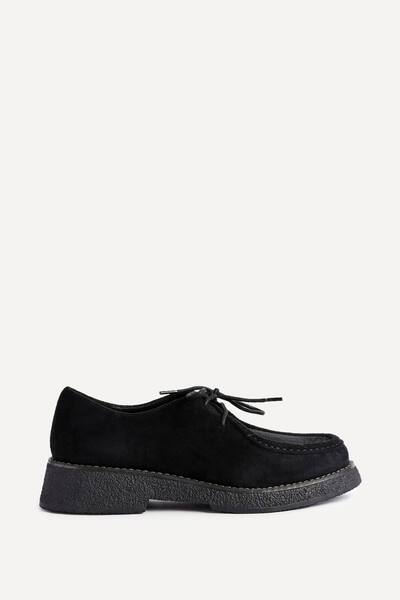  Linzi Perth Black Faux Suede Laced Chunky Loafer 