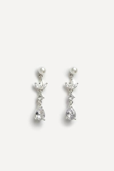  Linzi Pristine Silver Pearl Crystal Drop Earrings 