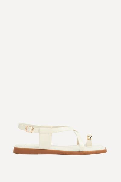  Linzi Salma Cream & Gold Flat Sandals, Ivory 